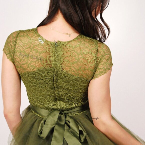 Vintage Fairy Dress (S) moss green y2k ball gown small xs chiffon fairycore prom - Picture 4 of 7
